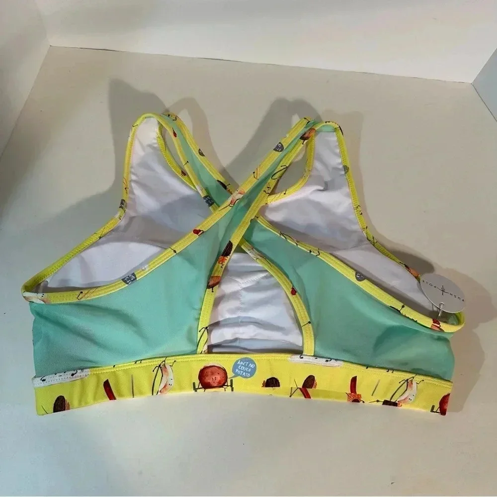 Push and Pole Top - Potatoes Cross Mesh Bra NWT XL Removable Pads Yellow Workout - Picture 2 of 7